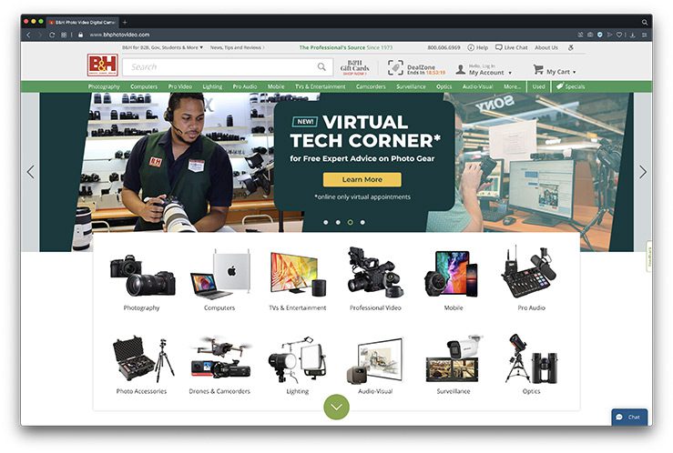 B&H e-commerce homepage website design