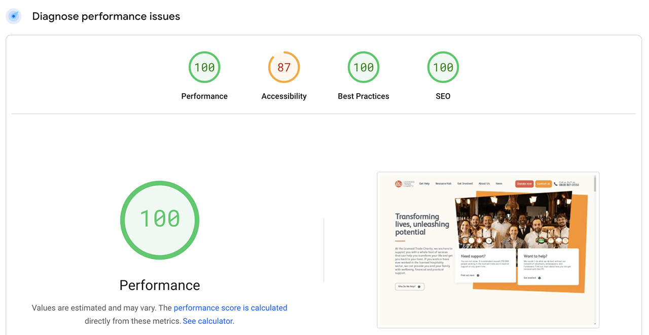 LTC Google PageSpeed Insights