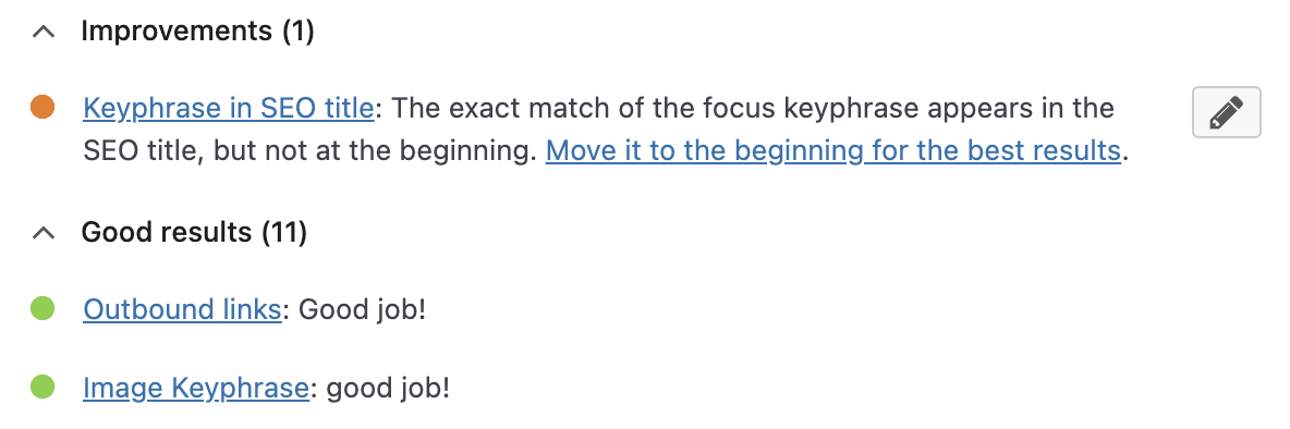 Yoast SEO score for external links