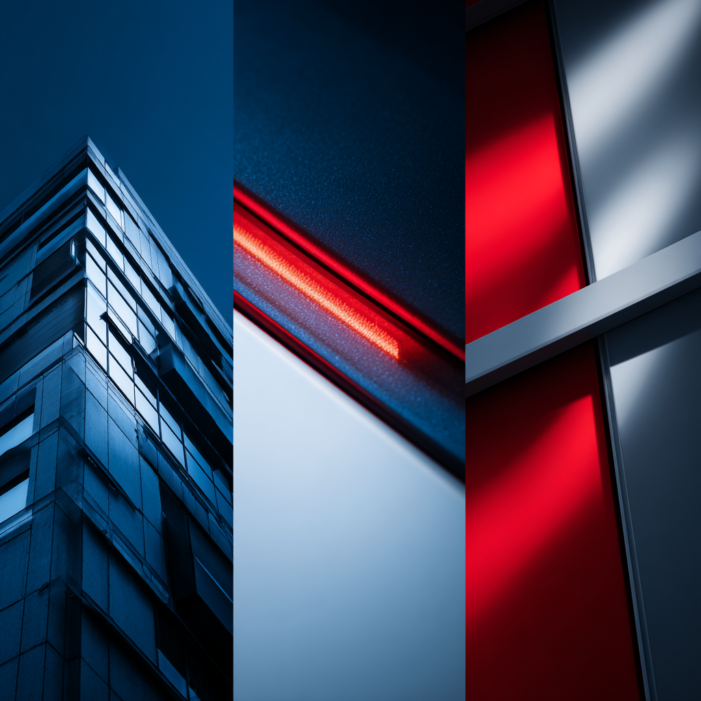 Abstract triptych featuring modern architecture, relevant to a London WordPress Agency.