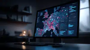 Map of Europe showing data points, relevant to multi-location Local SEO in London and the South East.