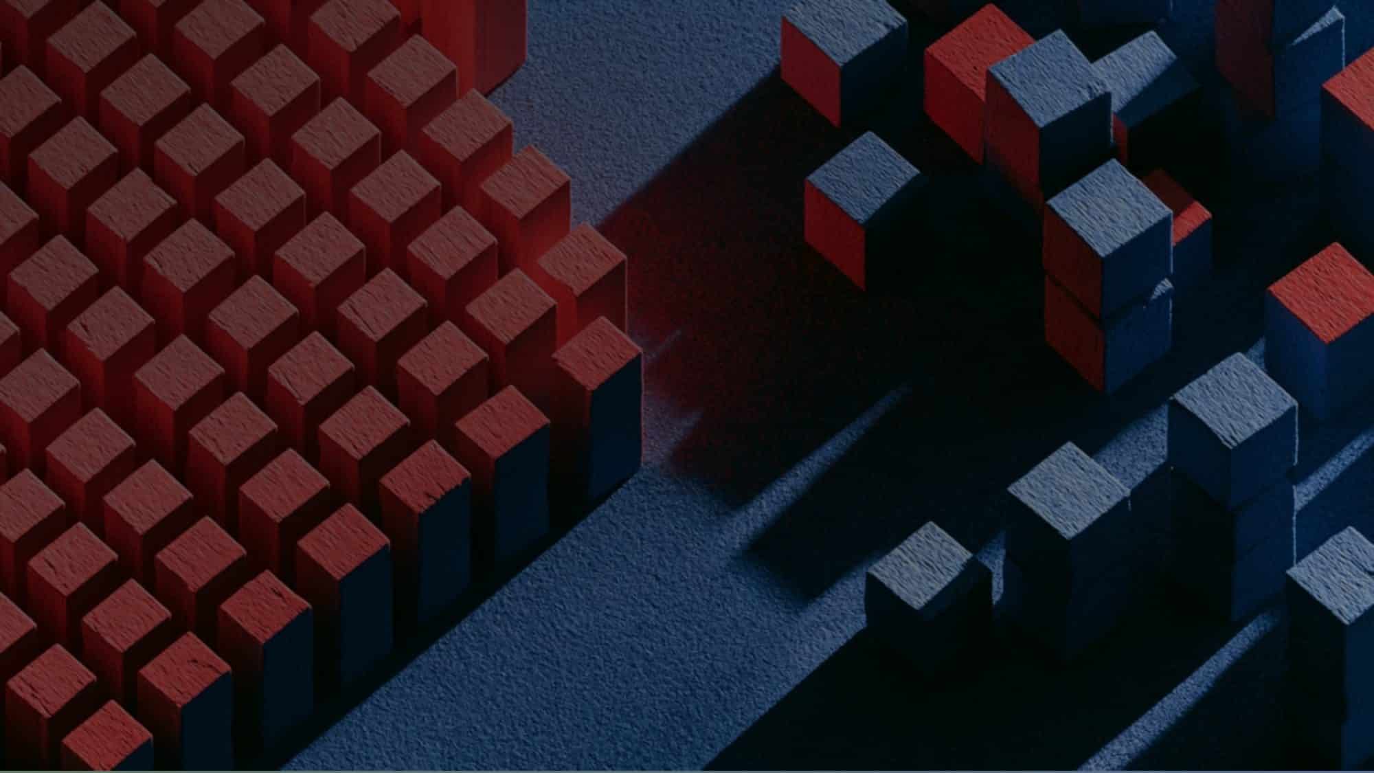 3D render of red and blue cubes, representing business choices
